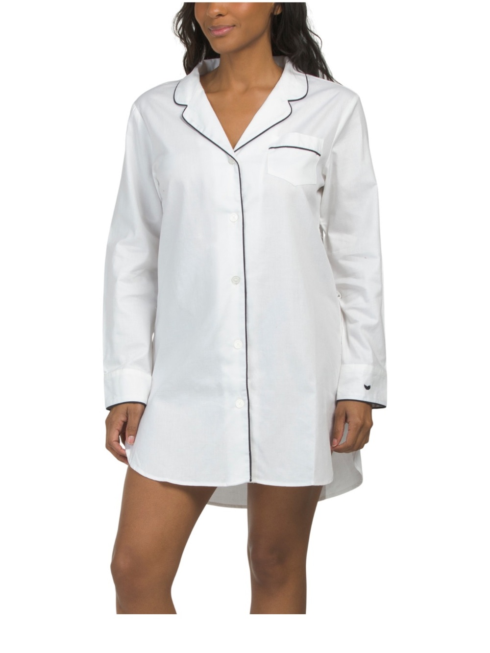 Petite Plume Cotton Twill Nightshirt With Contrast Piping